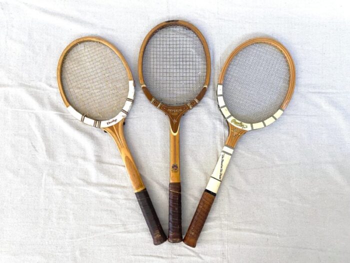 vintage tennis racquets wall display set of 3 9125