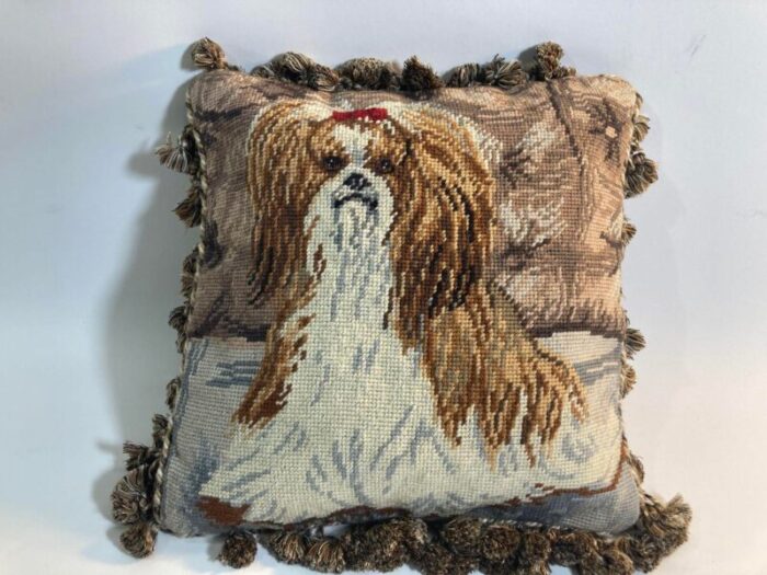 vintage throw decorative needlepoint shih tzu design pillow 1009