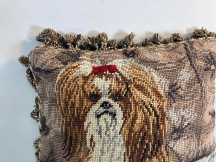 vintage throw decorative needlepoint shih tzu design pillow 4082