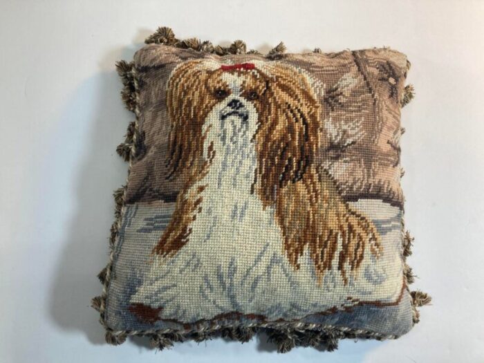 vintage throw decorative needlepoint shih tzu design pillow 4125