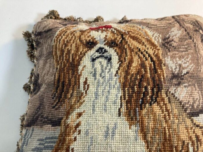 vintage throw decorative needlepoint shih tzu design pillow 4337