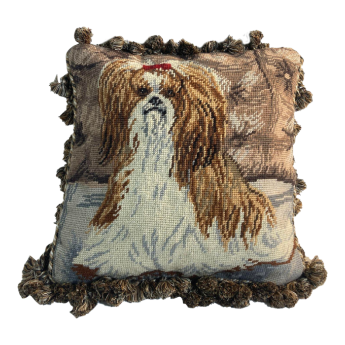 vintage throw decorative needlepoint shih tzu design pillow 6330