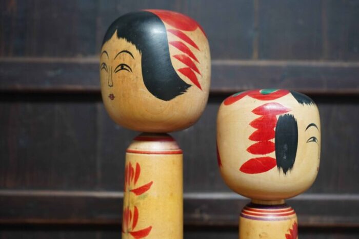 vintage traditional hijiori kokeshi by sato jyunosuke and sato shoichi japan 1950s set of 2 7