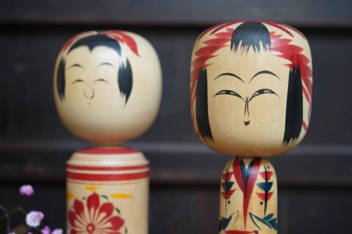 vintage traditional kokeshi japan 1970s set of 2 3