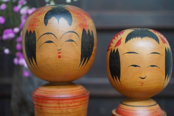 vintage traditional narugo kokeshi japan 1960s set of 2 2