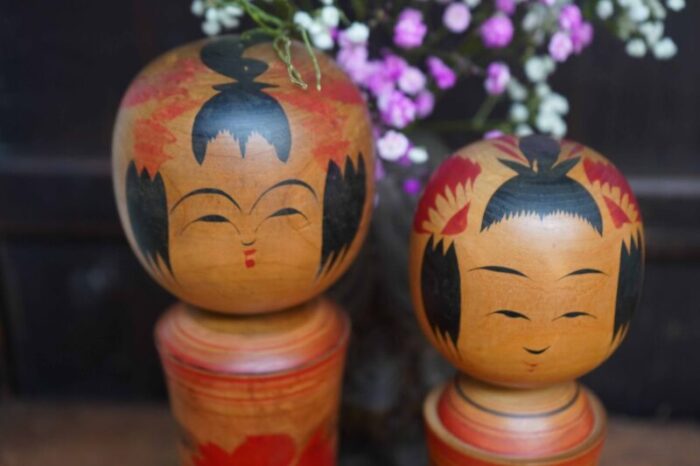 vintage traditional narugo kokeshi japan 1960s set of 2 7