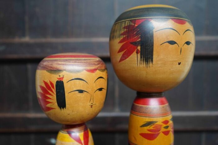 vintage traditional yajiro kokeshis by sato minao and sato yoshiaki japan 1950s set of 2 9