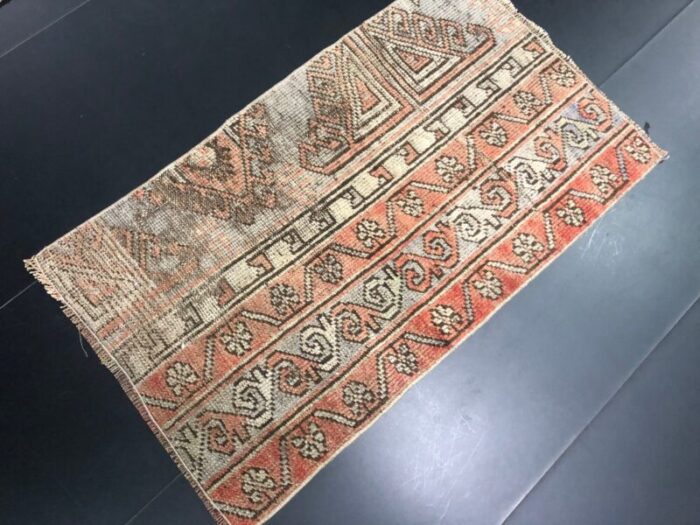 vintage turkish faded wool small rug 1960s 2