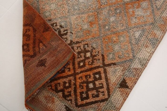 vintage turkish geometric orange runner rug 14