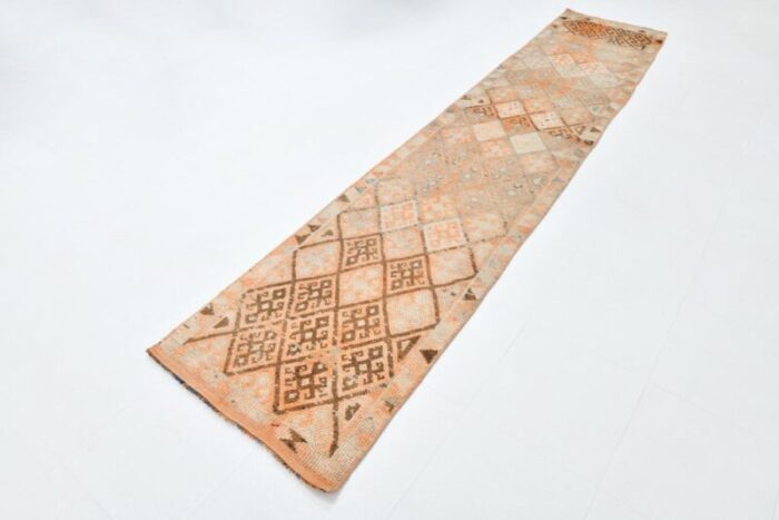 vintage turkish geometric orange runner rug 6