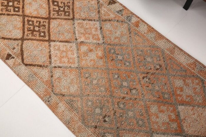 vintage turkish geometric orange runner rug 8