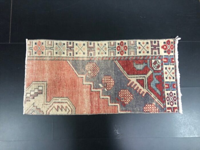 vintage turkish handmade wool small rug 1960s 1