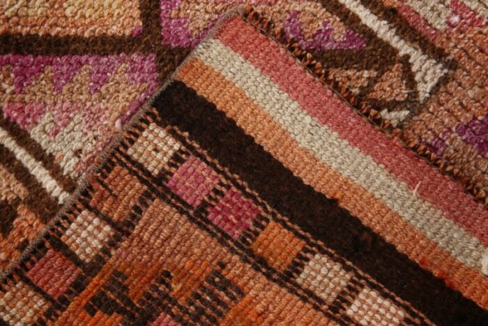 vintage turkish hot pink brown orange wool runner rug 11