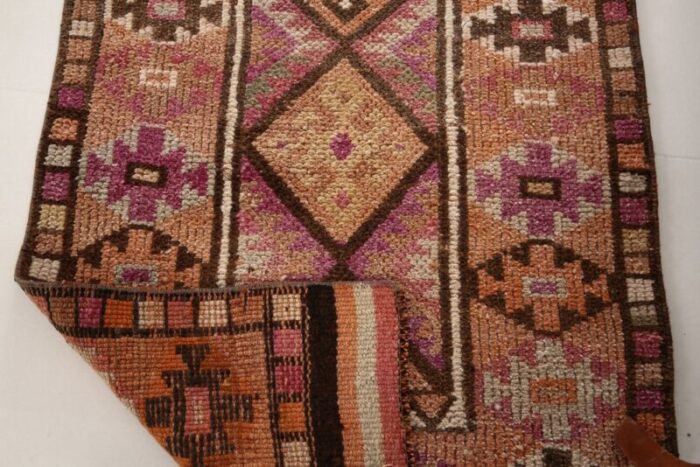 vintage turkish hot pink brown orange wool runner rug 12