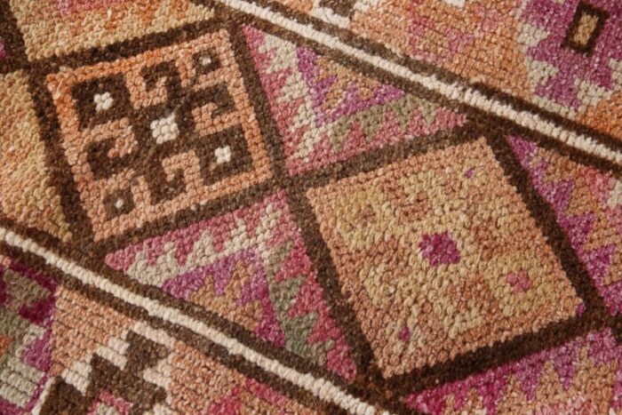 vintage turkish hot pink brown orange wool runner rug 6