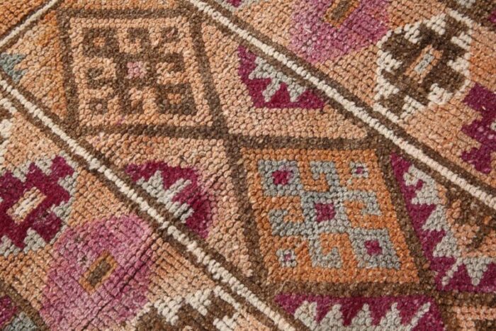 vintage turkish hot pink brown orange wool runner rug 7