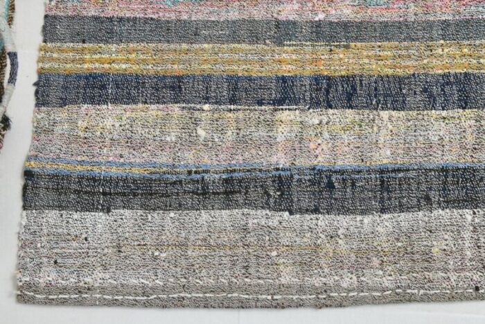 vintage turkish modern dark blue beige kilim rug 10