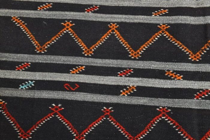 vintage turkish orange black gray pinstriped kilim rug 10