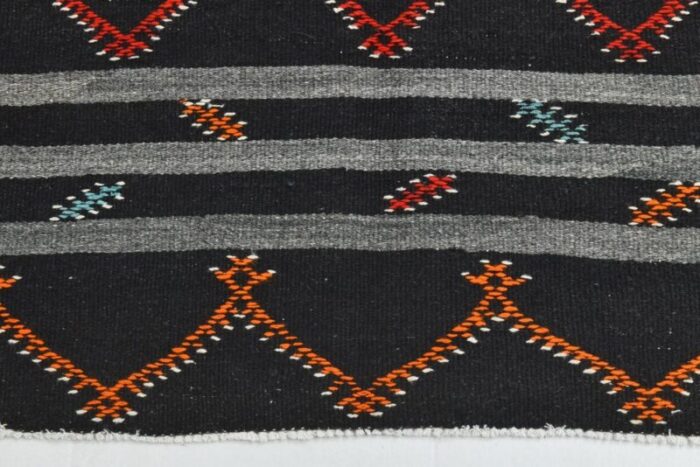 vintage turkish orange black gray pinstriped kilim rug 11