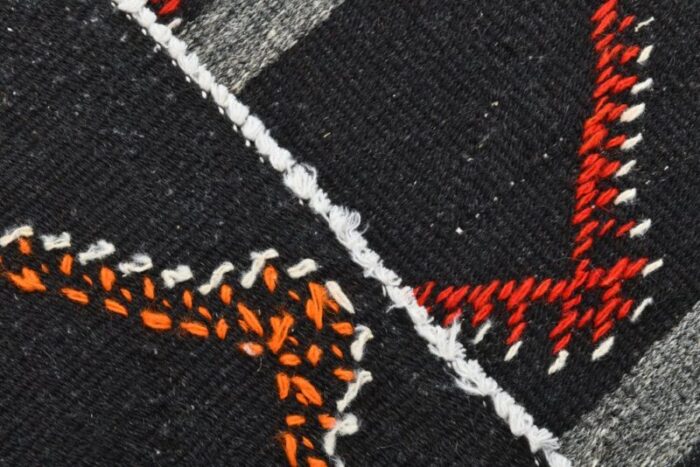 vintage turkish orange black gray pinstriped kilim rug 12