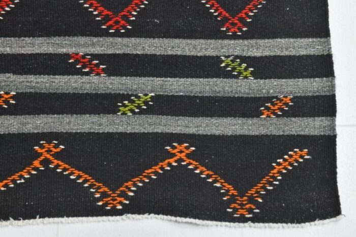 vintage turkish orange black gray pinstriped kilim rug 13