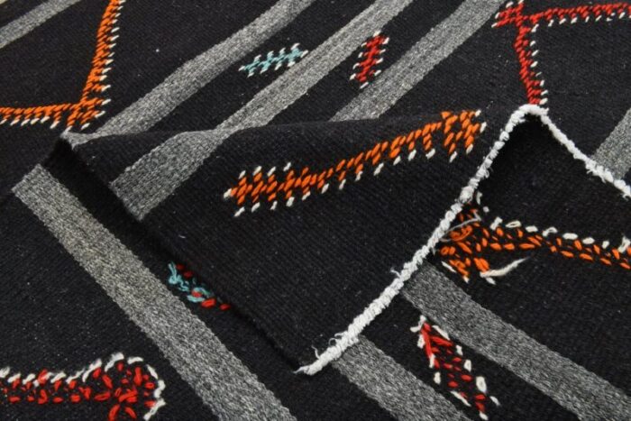 vintage turkish orange black gray pinstriped kilim rug 14