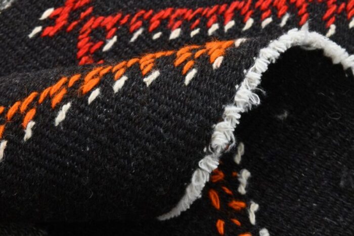 vintage turkish orange black gray pinstriped kilim rug 15