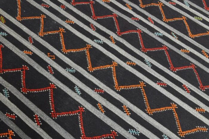 vintage turkish orange black gray pinstriped kilim rug 6