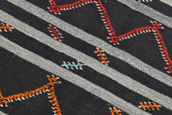 vintage turkish orange black gray pinstriped kilim rug 7