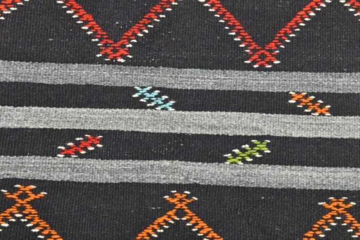 vintage turkish orange black gray pinstriped kilim rug 8