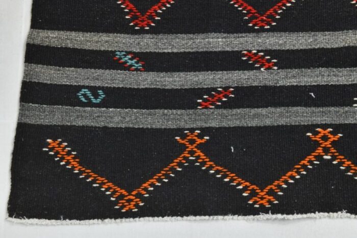 vintage turkish orange black gray pinstriped kilim rug 9