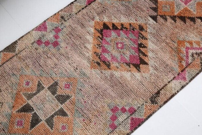 vintage turkish orange brown oriental handmade runner rug 6