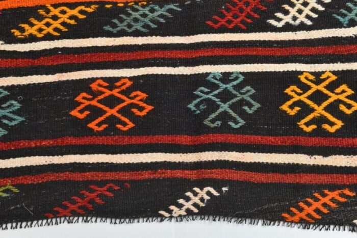 vintage turkish orange teal green hand knotted kilim rug 11