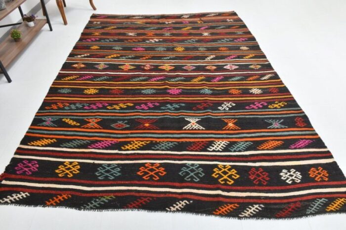 vintage turkish orange teal green hand knotted kilim rug 3