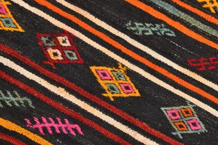 vintage turkish orange teal green hand knotted kilim rug 8