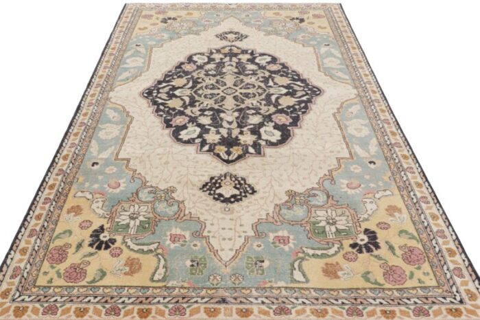 vintage turkish rug with polychromatic floral medallion from rug and kilim 3763