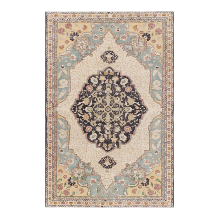 vintage turkish rug with polychromatic floral medallion from rug and kilim 6907