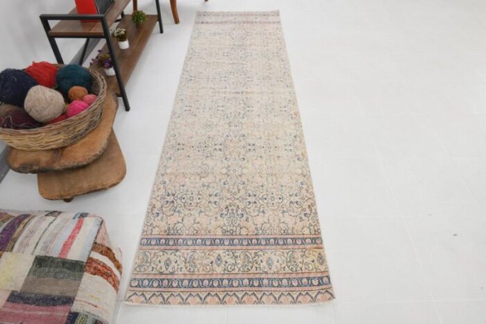 vintage turkish salmon blue floral runner rug 2