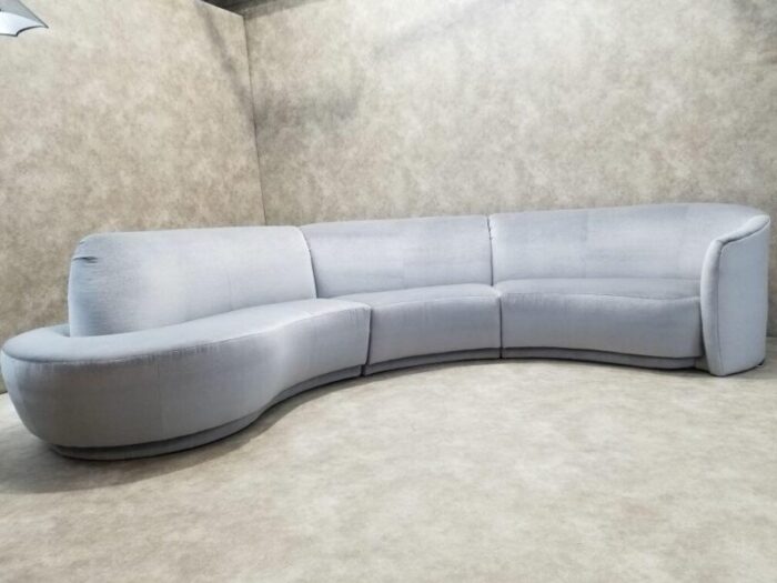 vintage vladimir kagan style 3 piece curved sectional sofa newly custom upholstered in steel gray italian mohair 6095