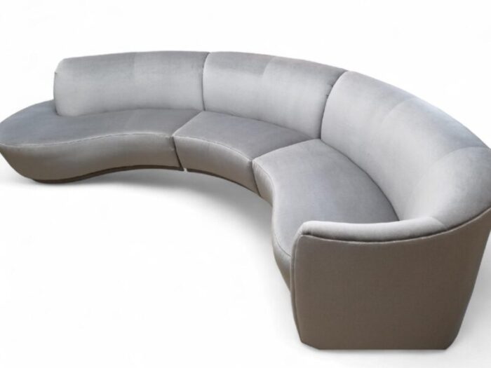 vintage vladimir kagan style 3 piece curved sectional sofa newly custom upholstered in steel gray italian mohair 9928