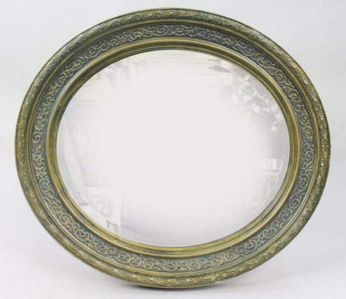 vintage washed blue gilt framed oval mirror 1950s 1