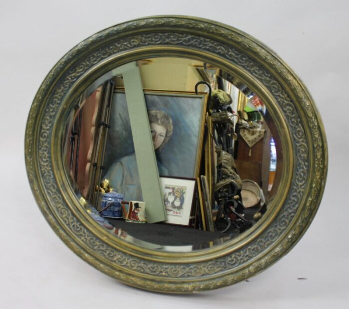 vintage washed blue gilt framed oval mirror 1950s 2