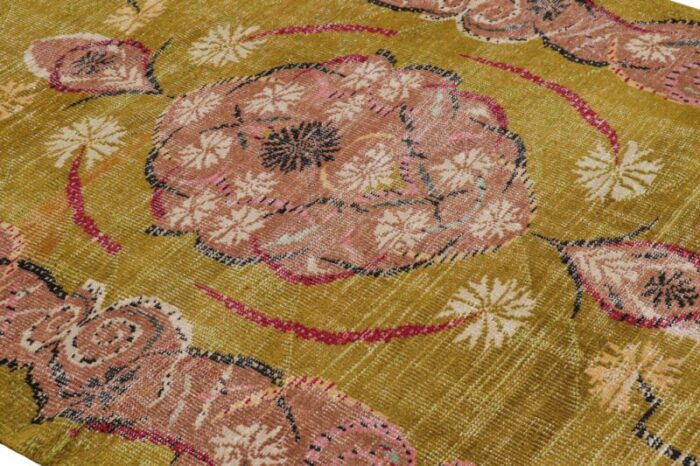 vintage zeki muren rug in chartreuse with floral medallion from rug and kilim 4236