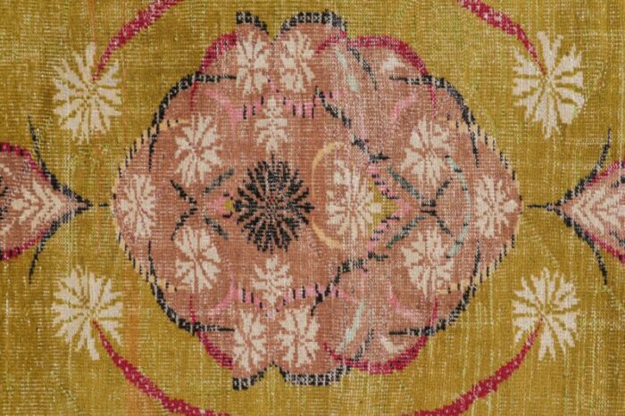 vintage zeki muren rug in chartreuse with floral medallion from rug and kilim 4426