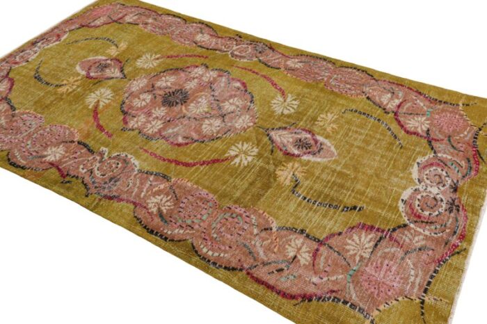 vintage zeki muren rug in chartreuse with floral medallion from rug and kilim 6500