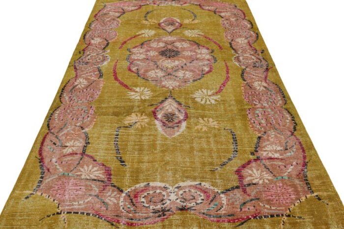 vintage zeki muren rug in chartreuse with floral medallion from rug and kilim 8340