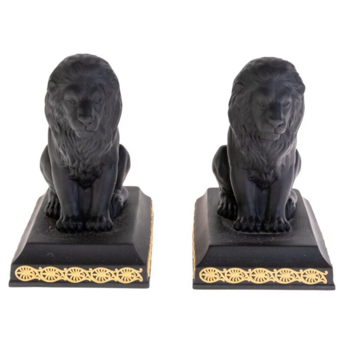 wedgwood black basalt lion bookends set of 2 1