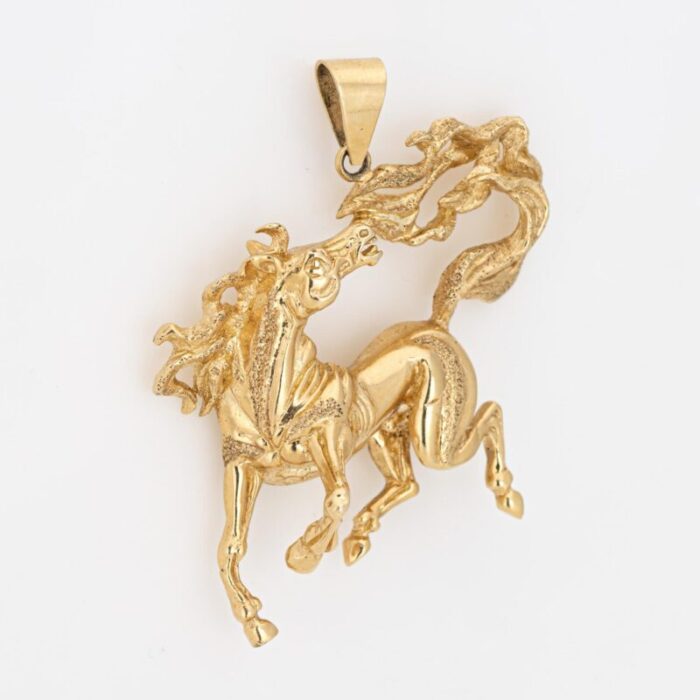 wild horse pendant vintage 14k yellow gold large animal jewelry fine estate 1888