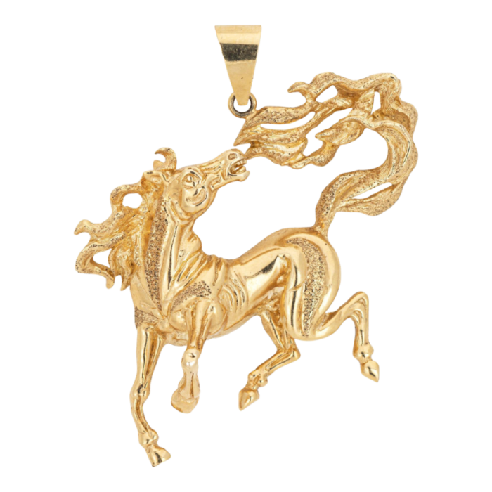 wild horse pendant vintage 14k yellow gold large animal jewelry fine estate 2668