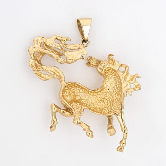 wild horse pendant vintage 14k yellow gold large animal jewelry fine estate 9981